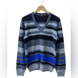 Boss Men's V-Neck Sweater Slim fit Blue Stripes size L